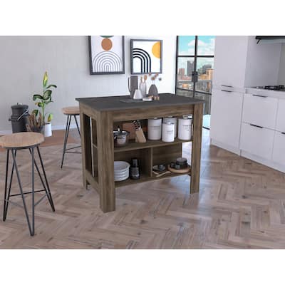 Cala Kitchen Island, Four Legs, Three Shelves -Dark Brown / Onyx