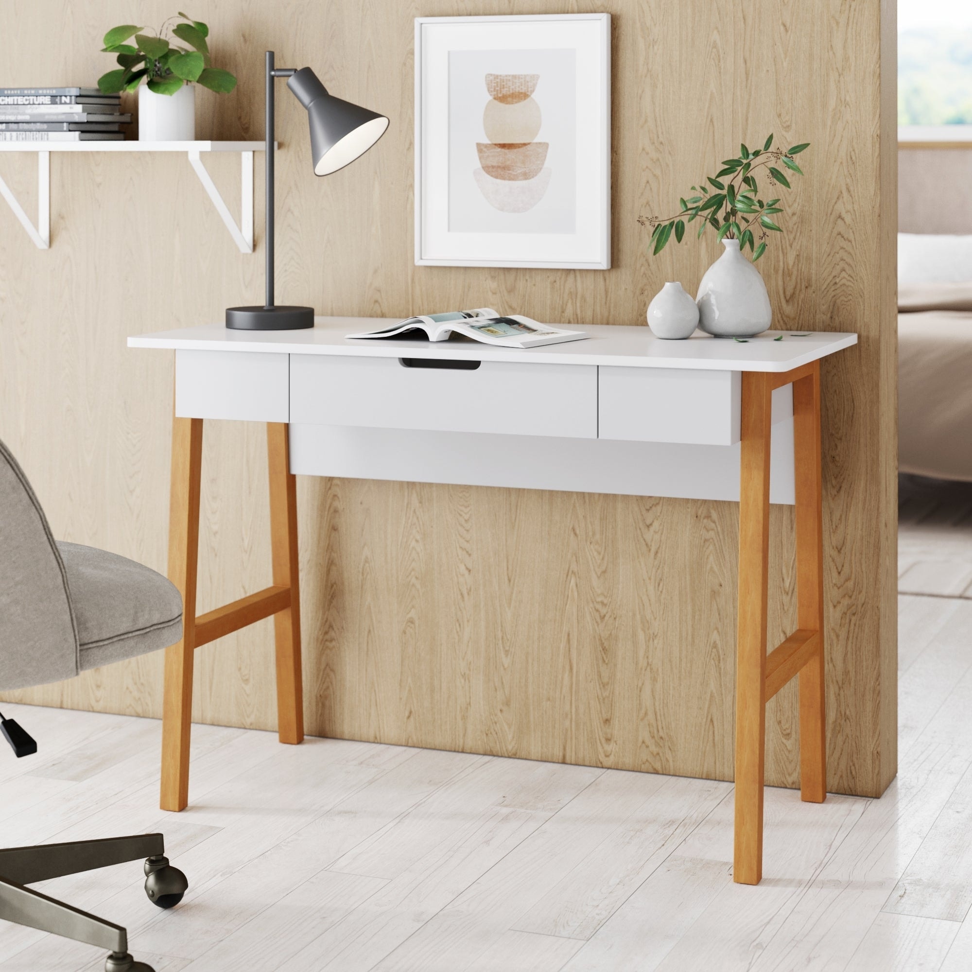 Nathan James Telos Computer Desk With Drawer Light Wood 55 OFF