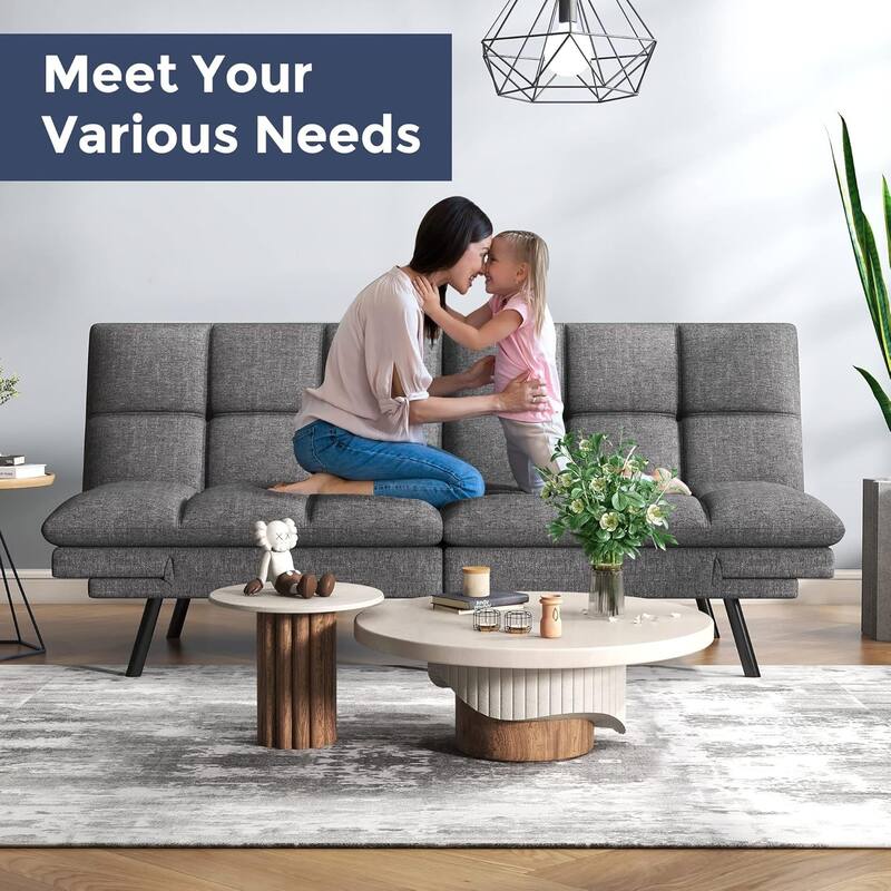 Futon Sofa Bed, Memory Foam Foldable Couch Convertible Loveseat Sleeper Daybed with Adjustable Armrests for Small Space