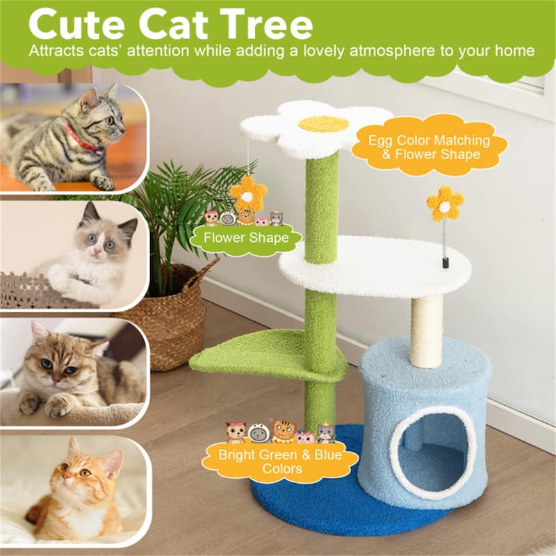 4-Tier Cat Tree with Cozy Perch, Scratching Post & Interactive Toys for Fun & Comfort - 19.5" x 19.5" x 34.5"