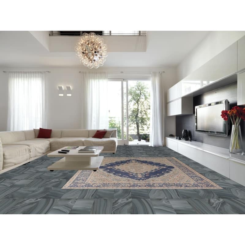 Blue Tabriz Persian Vintage Area Rug Handmade Wool Carpet - 9'9" x 12'9"