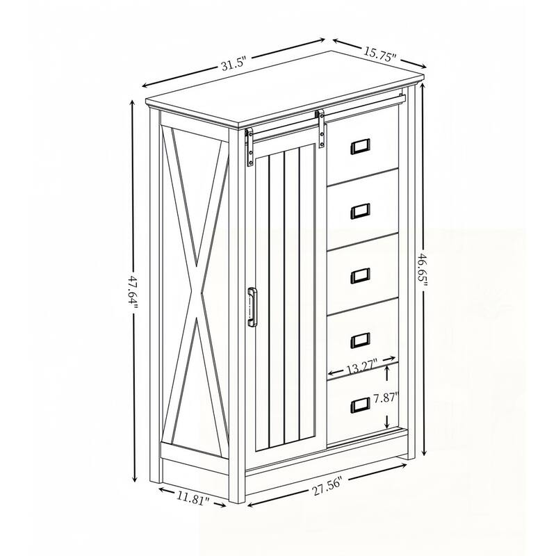 Storage Organizer Dresser with Sliding Barn Door
