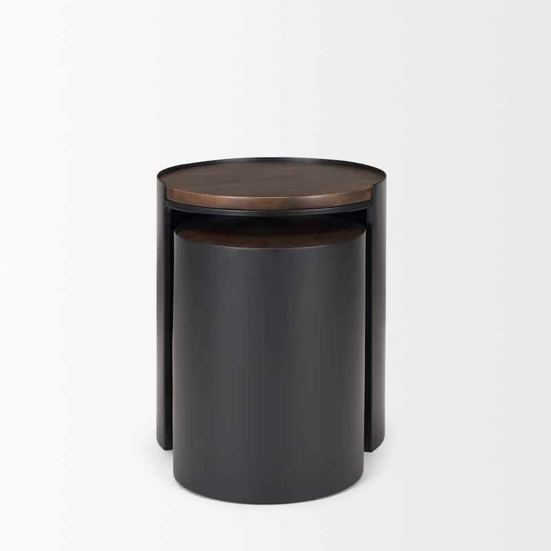 Varden Matte Black Metal w/ Dark Brown Wood Top Nesting Accent Tables