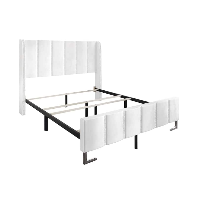 CraftPorch Luxurious Crystal Diamond Strip Velvet Upholstered Bed