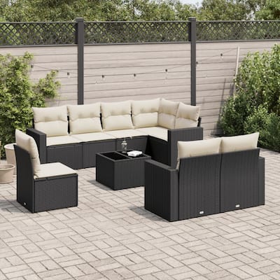vidaXL Garden Sofa Set Black and Cream White PE Rattan Modular Modular - 21.7 x 21.7 x 14.6