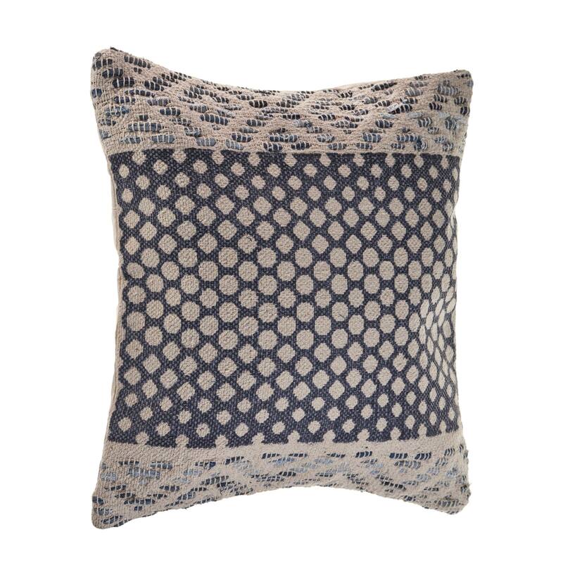 20" Denim Blue and Ivory Detailed Geometric Square Throw Pillow