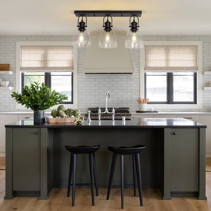 Industrial 3-Light Versatile Glass Island Semi Flush Mount Wall Light