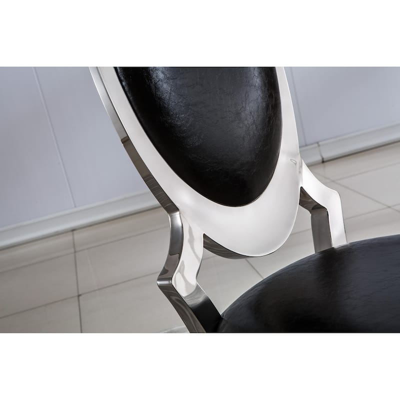 Set of 2 Leatherette Dining Chair with Oval Backrest and Steel Legs