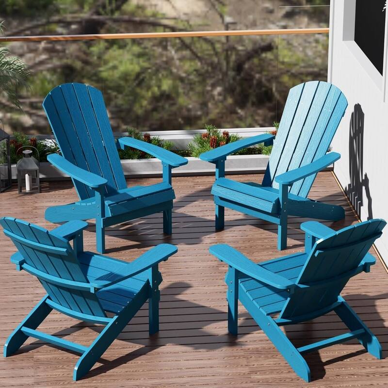 WINSOON All Weather HIPS Outdoor Plastic Adirondack Chairs Set of 4 - Pacific Blue
