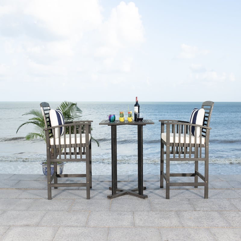 SAFAVIEH Outdoor Sheyla 3-Piece Bar Height Bistro Set - 28Wx28Dx40H