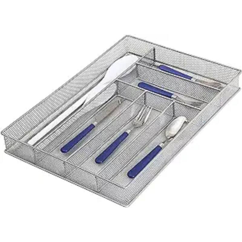 YBM Home Mesh 5-part In-drawer Cutlery, Utensil, and Flatware Organizer - Silver