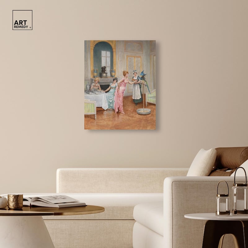 The Parrot and the Tea Party Canvas by Art Remedy, Gallery Wrapped