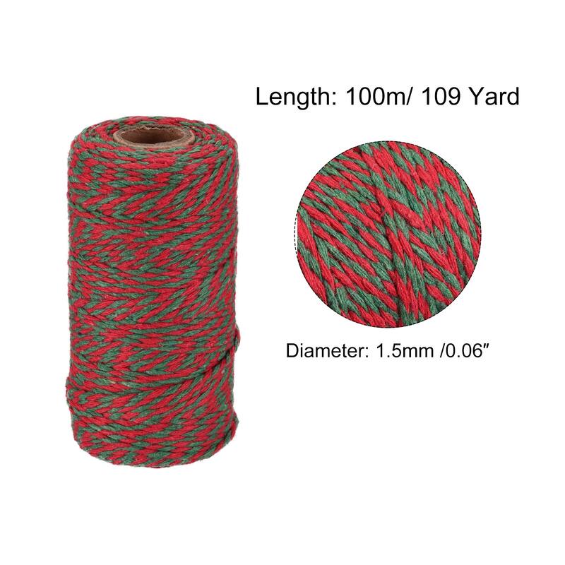 Twine Packing String Cotton Twine Rope for Gift Wrapping, Christmas - Red,Green