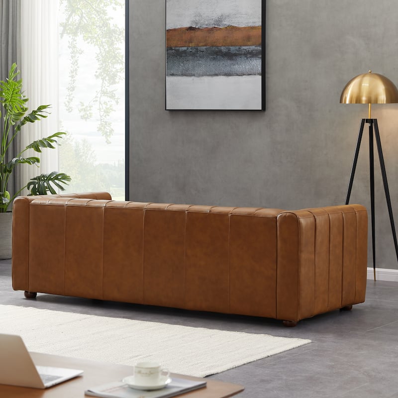 Clarence Mid Century Full Grain Leather Designer Couch in Tan Color