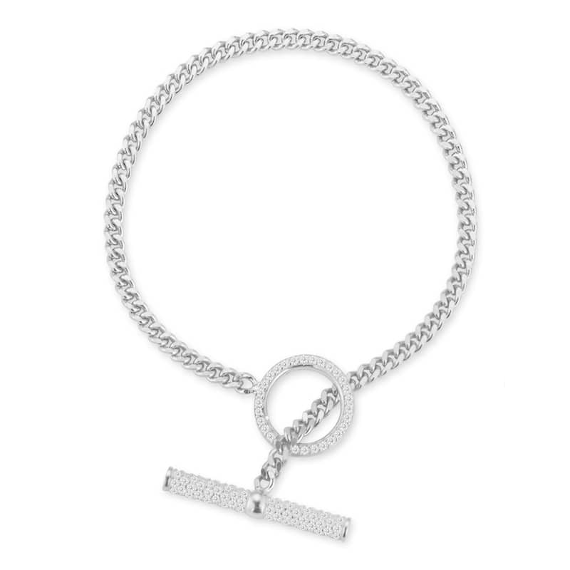 Soleil Sterling Silver Pave Toggle Curb Chain Bracelet - White