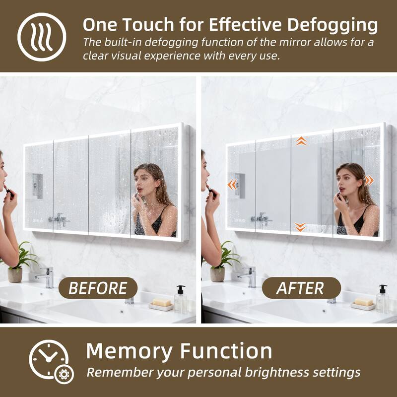 GDFStudio Elowen Aluminum Glass LED Medicine Cabinet with Anti-Fog Storage