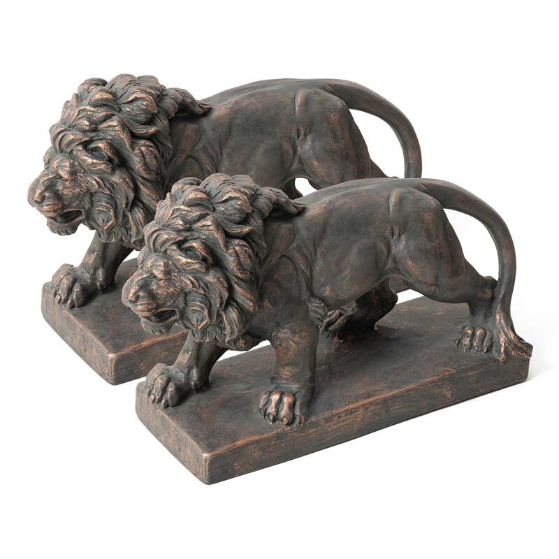 Glitzhome 24.5"L MGO Guardian Walking Lion Statue Indoor Outdoor Garden Sculpture Front Door Porch Decor