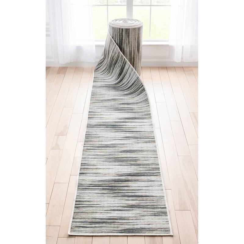 Custom Size Runner Apollo Holden Modern Abstract Stripes Hallway Rug - Ivory Brown - 2' 3" x 3' 4" - Rectangle