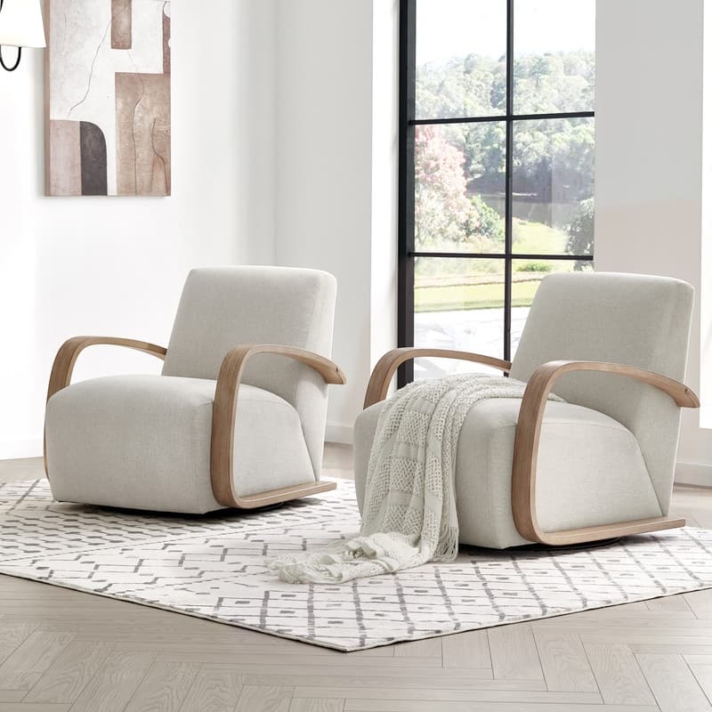 Eli Swivel Accent Chair with U-Shaped Wood Arm