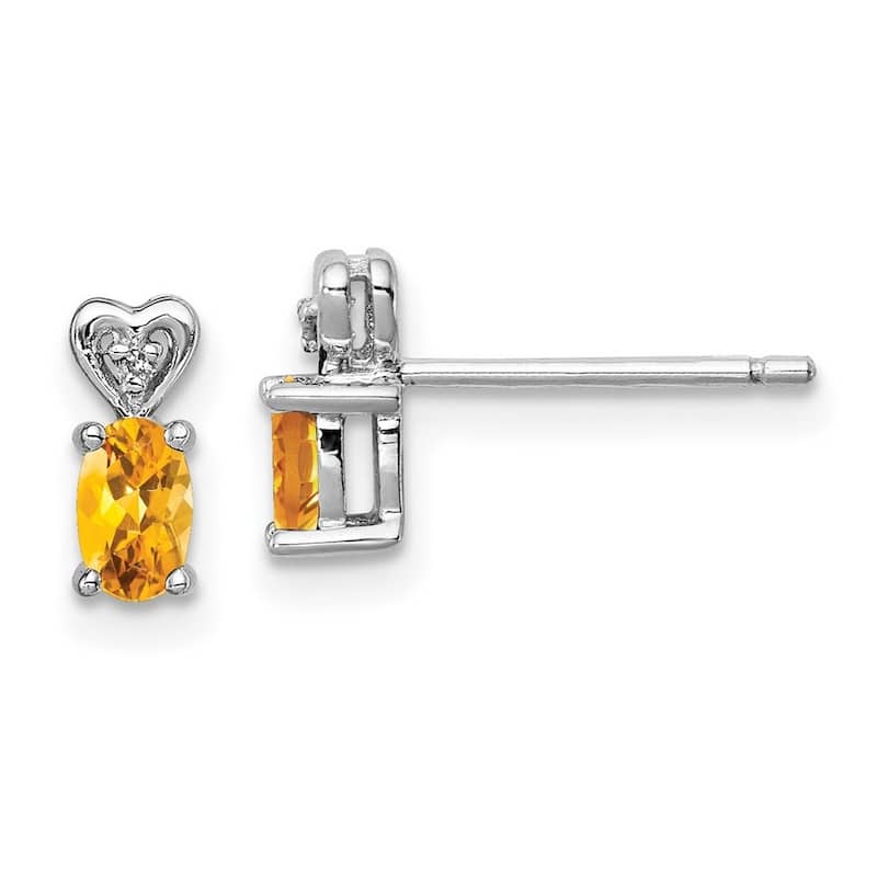 Curata 925 Sterling Silver 8x3mm Citrine and Diamond Heart Top Earrings