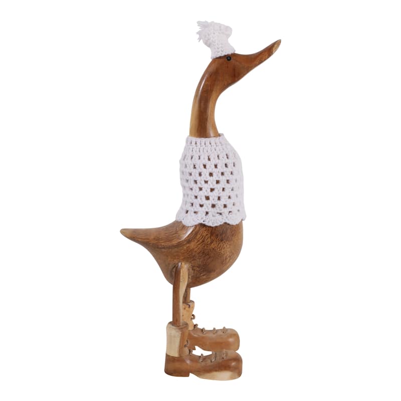 Decorative Wooden Duck Figurine Sculpture - 19.5"