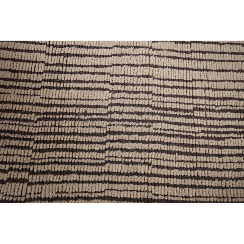Striped Moroccan Area Rug Hand-Knotted Wool Carpet - 6'9"x 10'2"