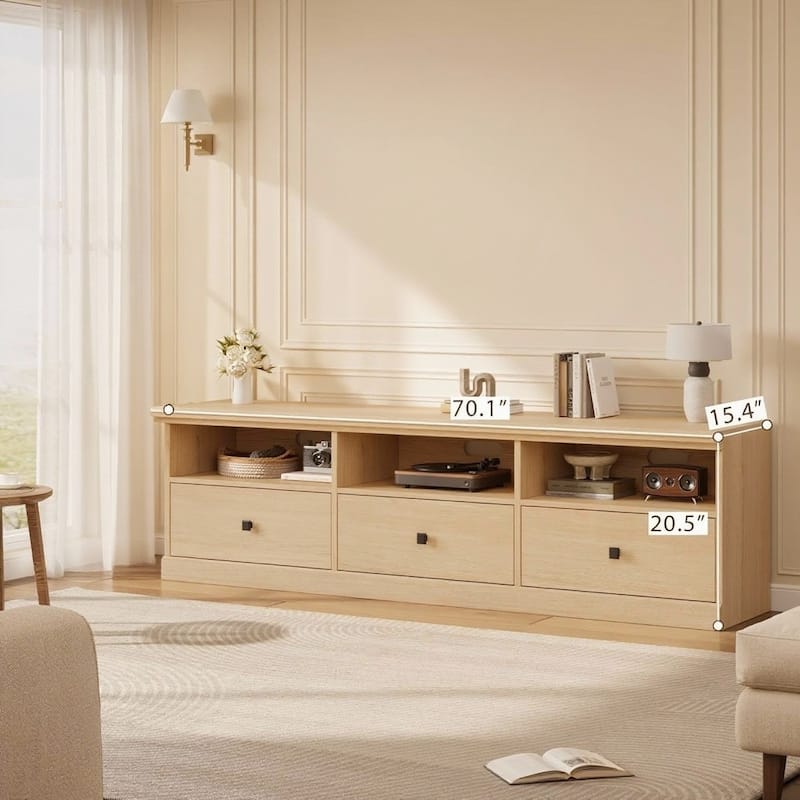 TV Console, with Open Shelves and Storage Drawer