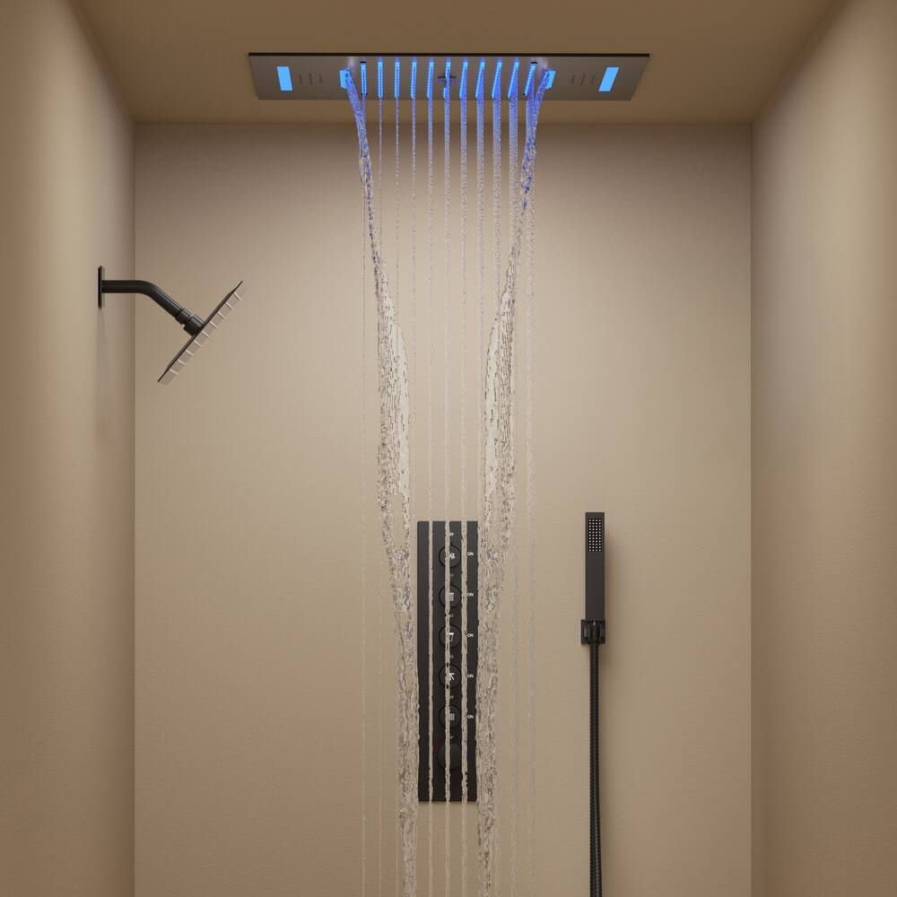 GRANDJOY LED Music Shower System 22" & 6" Dual Shower Heads with Handheld Spray