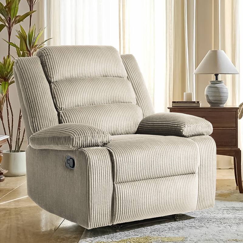 Overstuffed Cotton Corduroy Manual Pushback Recliner with Wide Armrest