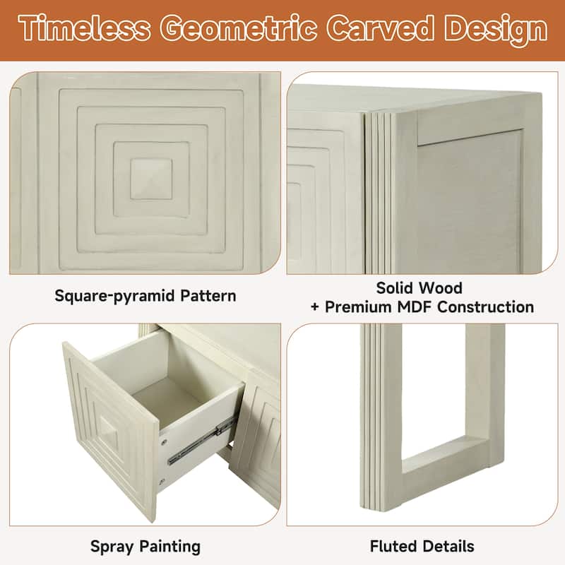 Christopher Knight Home - Modern Geometric Carved Console Table with Soft-Close Drawers & Fluted Legs for Living Room, Hallway