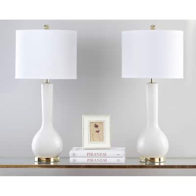 SAFAVIEH Lighting Brigid 31-inch Long Neck Ceramic White Table Lamp (Set of 2) - 14"x14"x30.5" - 14Wx14Dx31H