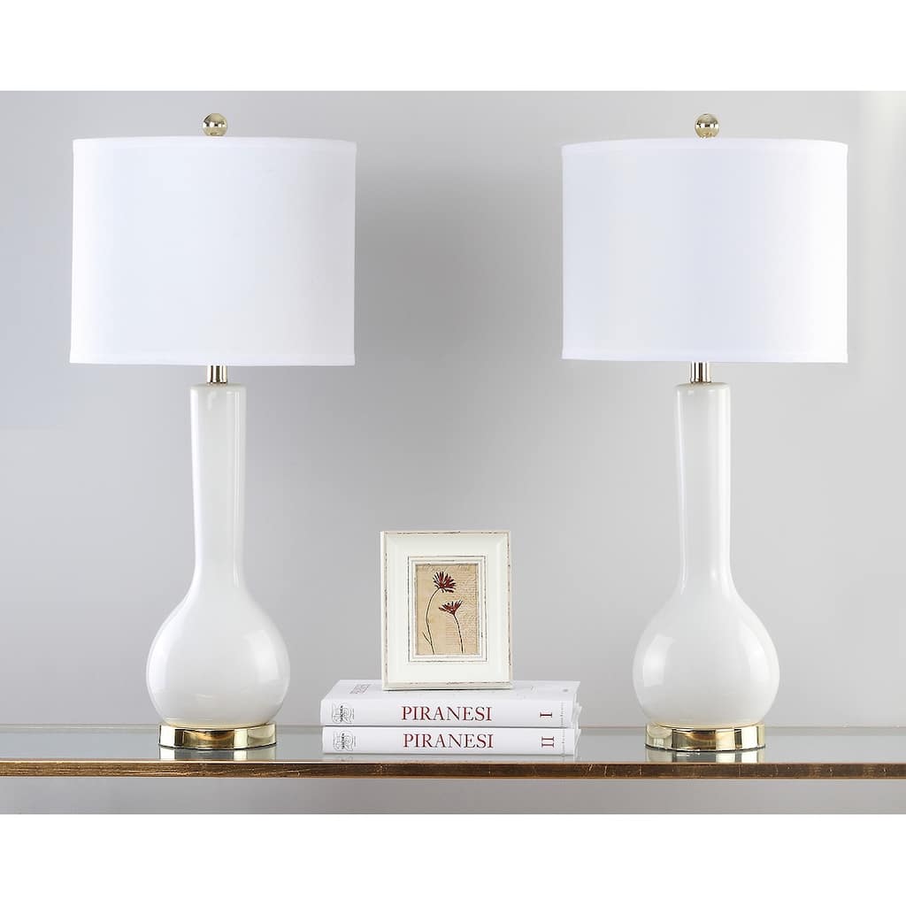 SAFAVIEH Lighting Brigid 31-inch Long Neck Ceramic White Table Lamp (Set of 2) - 14"x14"x30.5" - 14Wx14Dx31H