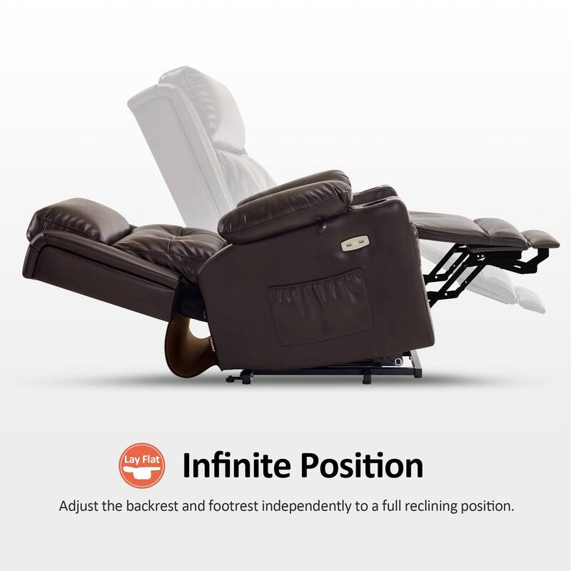 MCombo Lay Flat Dual Motor Power Lift Recliner Chair Sofa with Heat and Massage, Infinite Position, Faux Leather 7661