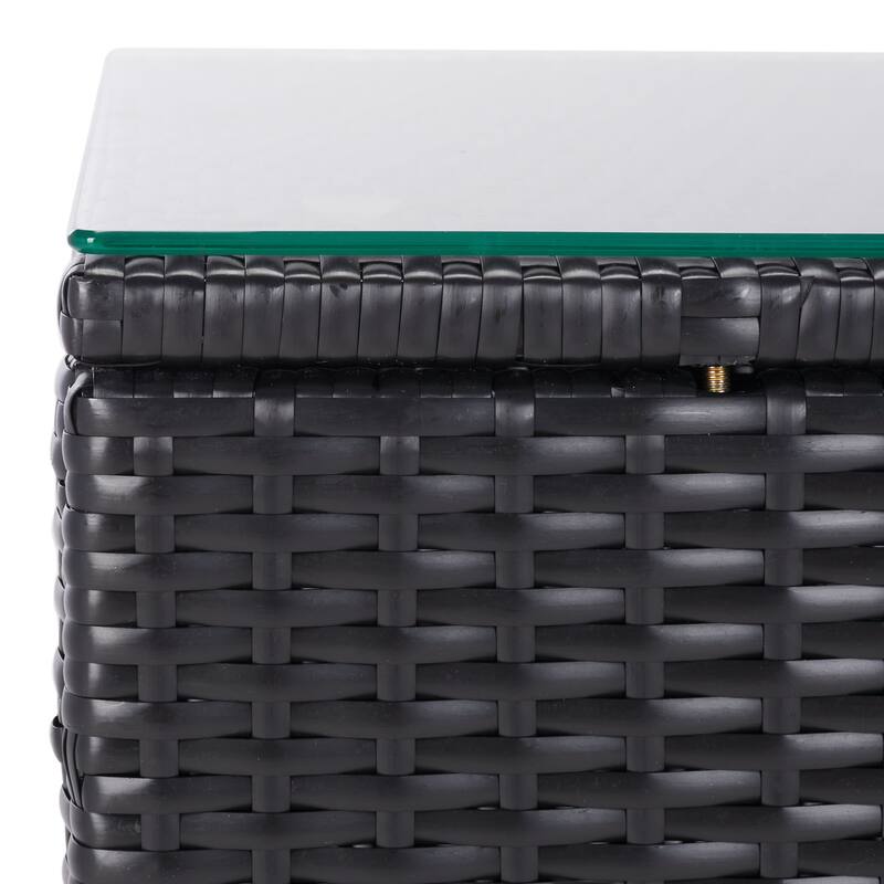 SAFAVIEH Helga Outdoor 4-Piece Conversation Patio Set with Storage - 57"W x 31"D x 26"H