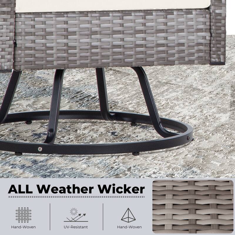 3-Piece Wicker Patio Furniture Set, Rattan Swivel Chairs with Coffee Table, Outdoor Seating for Porch, Balcony, or Garden