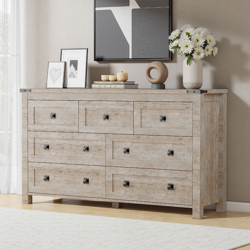 Rustic 7 Drawers Dresser, Wood Chest of Drawers, Dressers Organizer - Light Rustic Oak