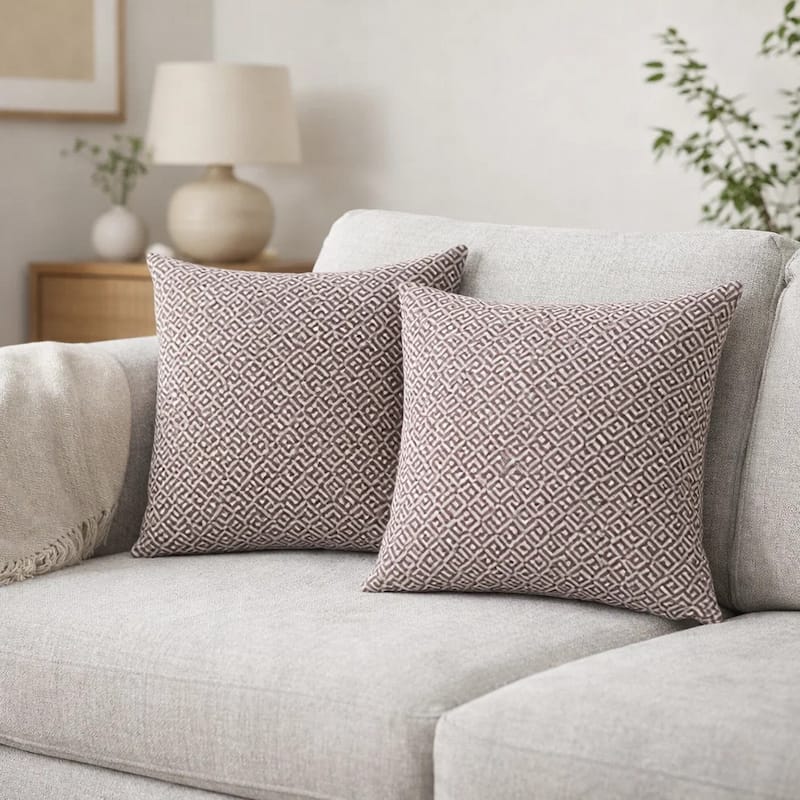 Contemporary Style Small Diagonal Patterned Set of 2 Throw Pillows, Brown