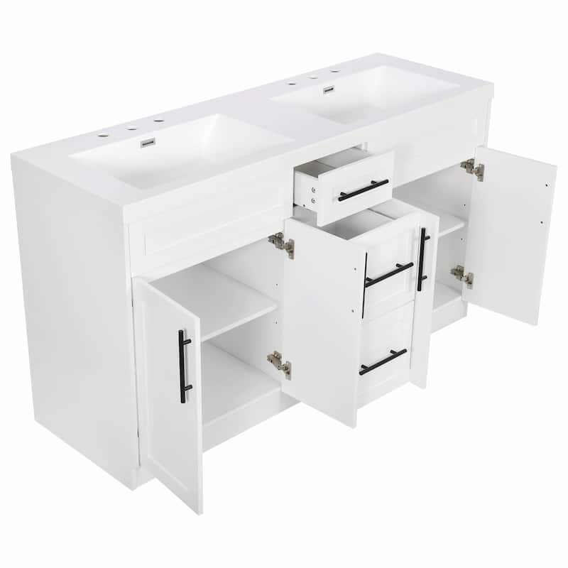 59.3" Double Sink Bathroom Vanity with SMC Top, MDF Cabinet with Solid Wood Frame & Soft-Close Doors
