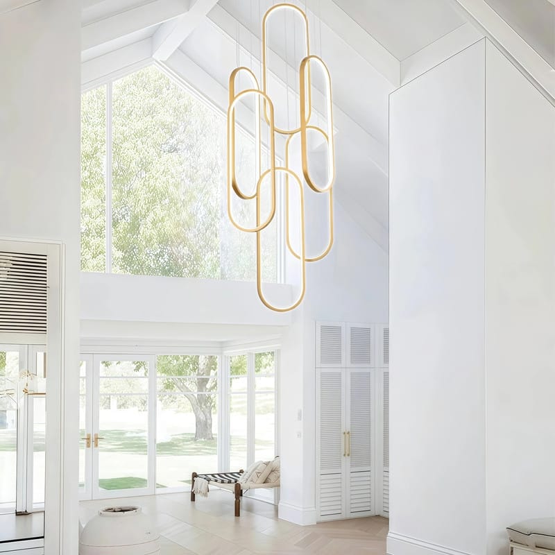 6 Rings Modern Chandelier Dimmable LED Living Room Foyer Chandelier Lighting Fixture High Ceiling Pendant Light Fixture