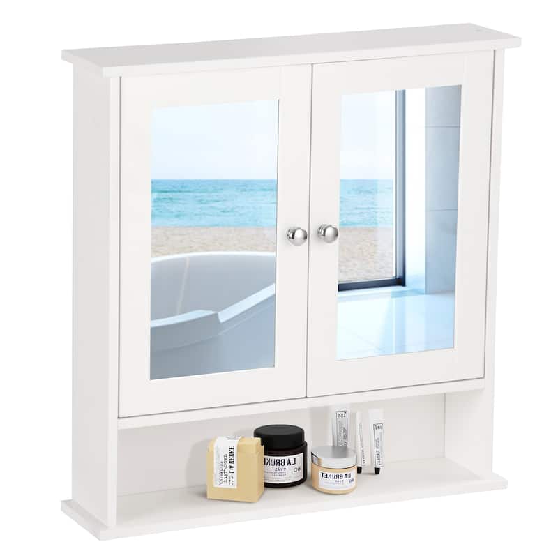 Bathroom Wall Mirror Cabinet with Doors and Shelves - White