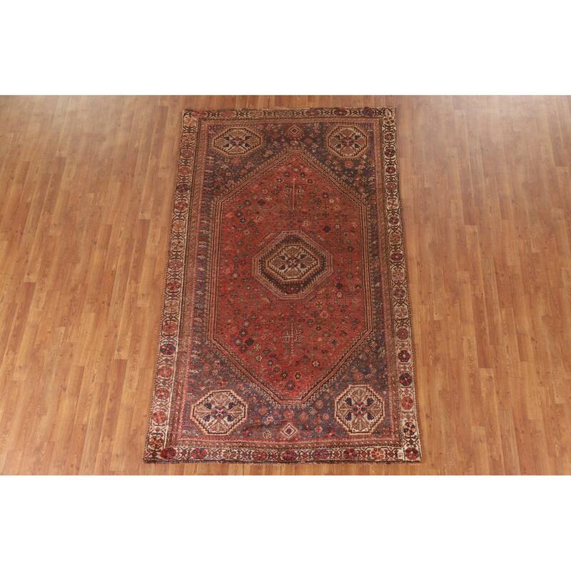 Vegetable Dye Tribal Qashqai Persian Rug Hand-knotted Wool Carpet - 5'2"x 8'5"