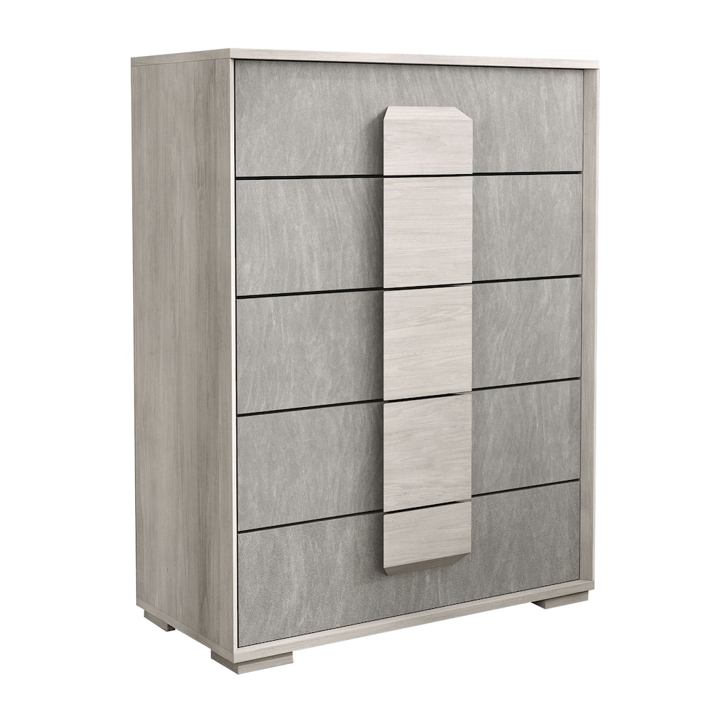 Nomi Tall Dresser Chest, 5 Drawers and Melamine Top, Stone Gray Front
