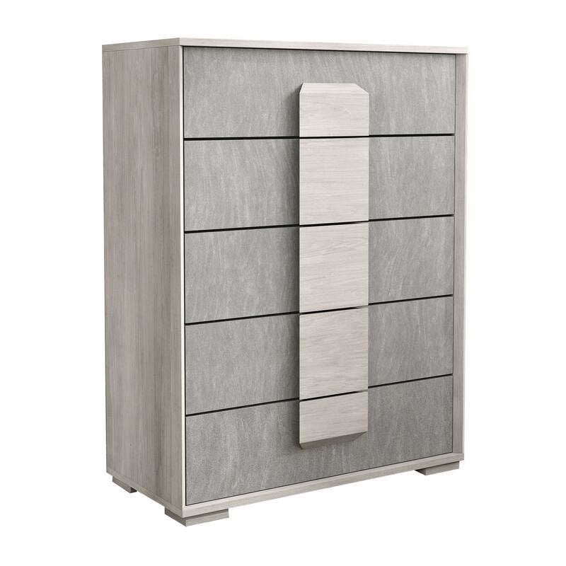 Nomi Tall Dresser Chest, 5 Drawers and Melamine Top, Stone Gray Front