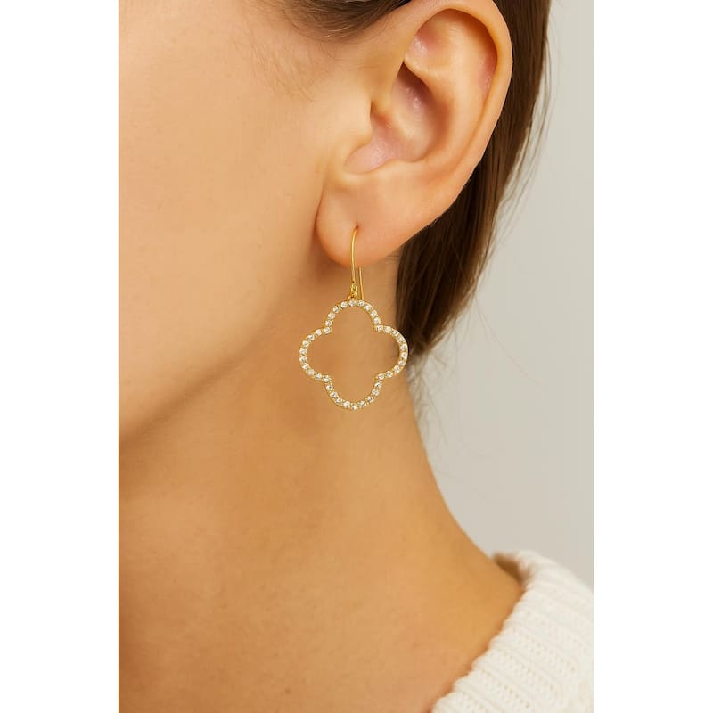 Cubic Zirconia Encrusted Clover Dangle Earrings - 1.25" Long