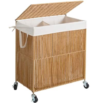 Laundry Hamper with Wheels,Handwoven Rolling,Clothes Hamper with Divided Removable Liner Bag,115L Large Capacity Laundry Sorter