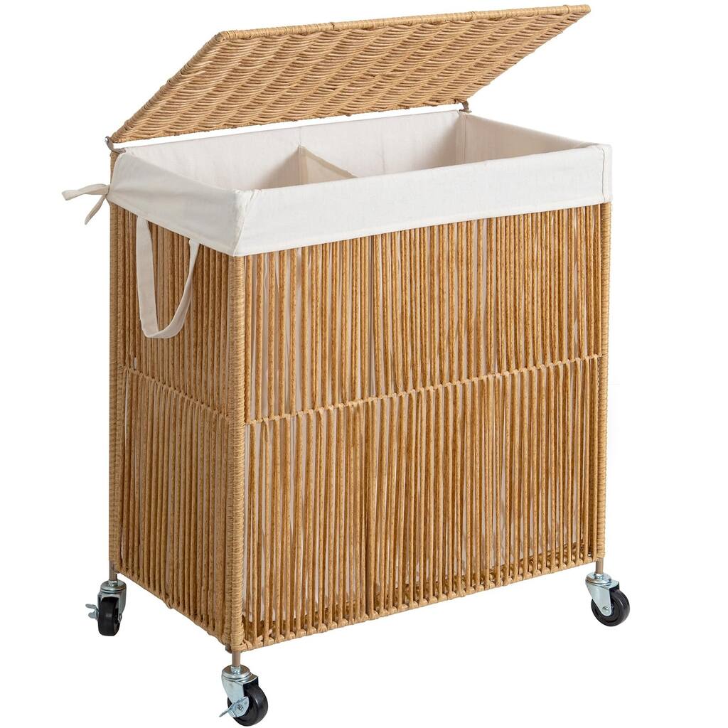 Laundry Hamper with Wheels,Handwoven Rolling,Clothes Hamper with Divided Removable Liner Bag,115L Large Capacity Laundry Sorter