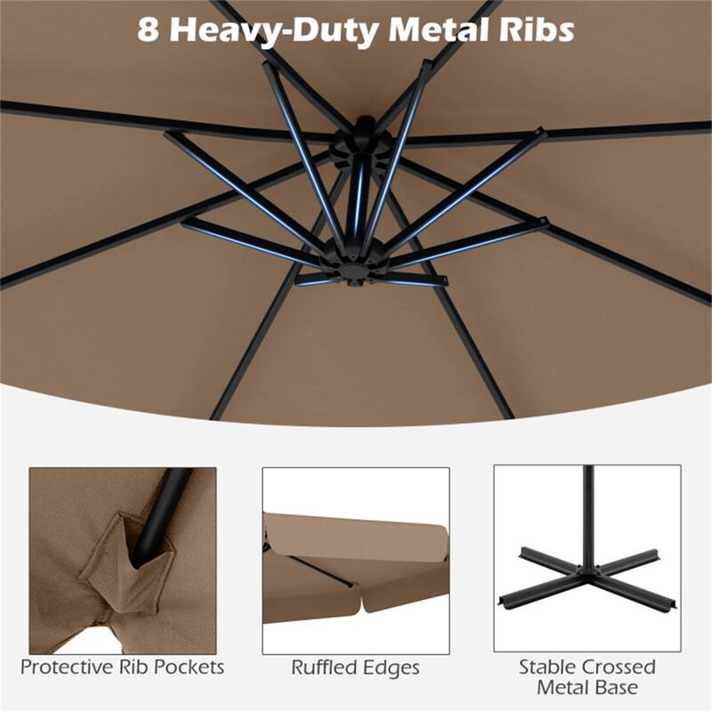 10ft Patio Cantilever Umbrella with Crank Handle and Adjustable Tilt Protective Cover Included