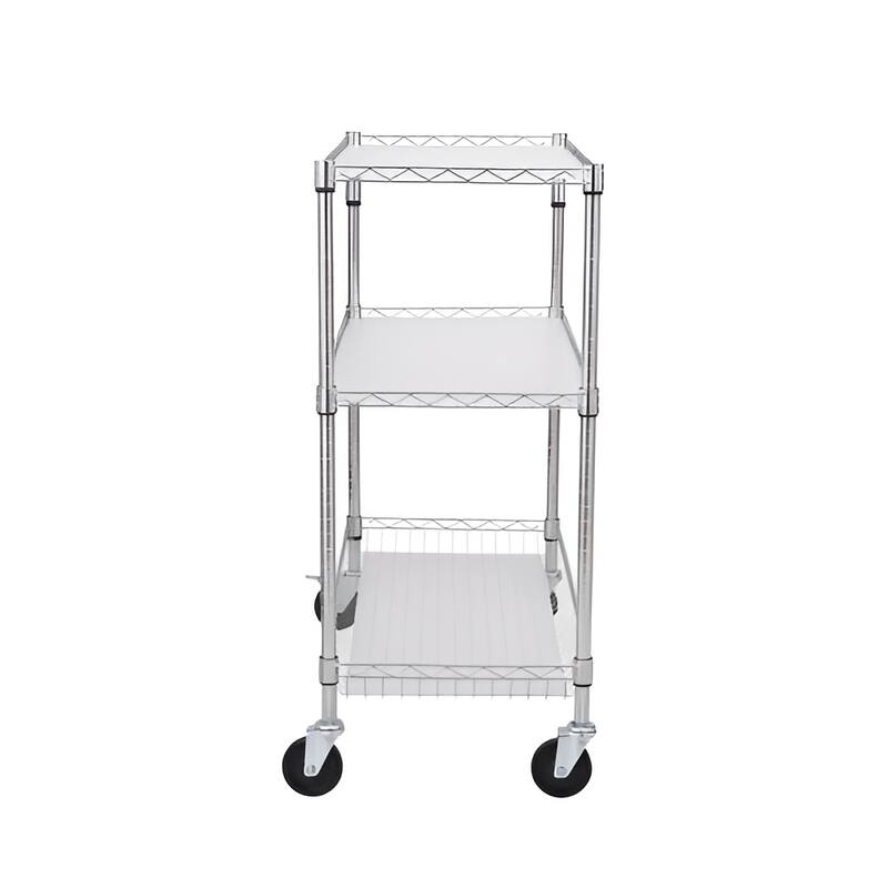 Silver Chrome 3-Tier Utility Cart Rolling Cart with Wheels and Adjustable Shelves - 35" L x 18" W x 40.9" H