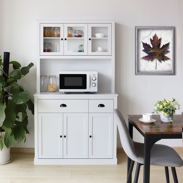 VEIKOUS Kitchen Pantry Cabinet Storage Hutch with Microwave Stand and Shelves