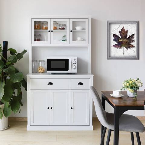 VEIKOUS Kitchen Pantry Cabinet Storage Hutch with Microwave Stand and Shelves